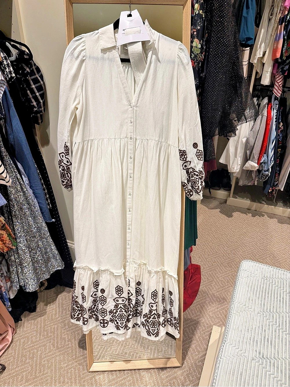 White Embroidered Midi Dress Like New
